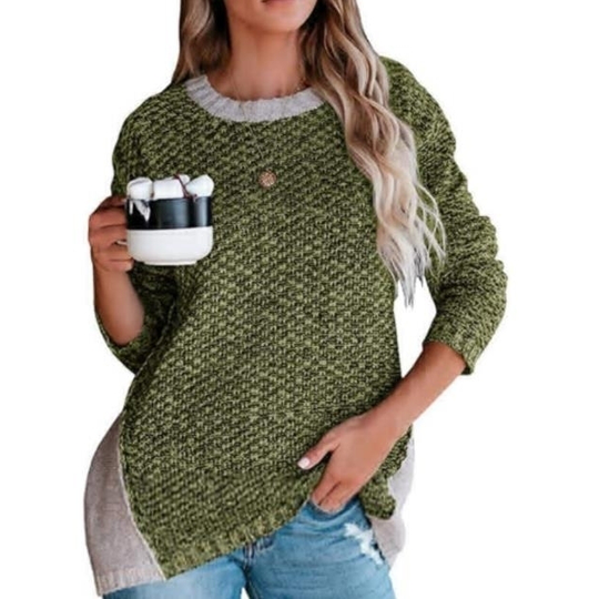 Exclusive latest round neck blended wool knit sweater - green, S