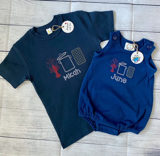 Kids Embroidered Crawfish Bubble, Custom Seafood Boil Romper, Personalized Lobster Shirt, Themed Outfit, Personalized