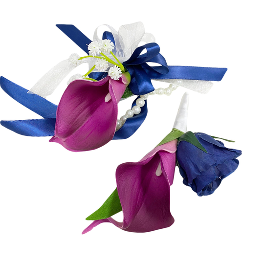 Real Touch Calla Lily Raspberry Fuchsia Wrist Corsage Boutonniere-Artificial Wedding Event Prom Graduation Ceremony Flowers