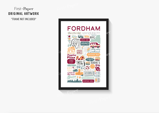 Fordham University Collage Poster - The Rams Bronx, Ny College Symbols Icons Drawings Dorm Decor Grad Gift