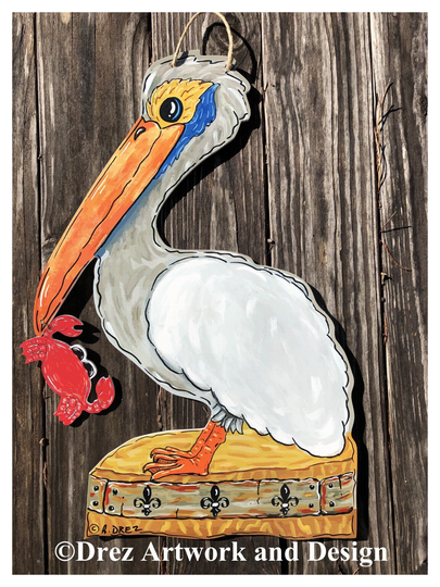 Pelican Door Hanger, Crab, Crawfish, Fleur De Lis, Nola, New Orleans, Made in Louisiana