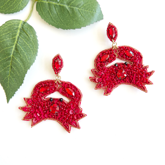 Crab Earrings, Festival Beaded Summer Beach Vacation Seafood Fun Spring Break Earrings