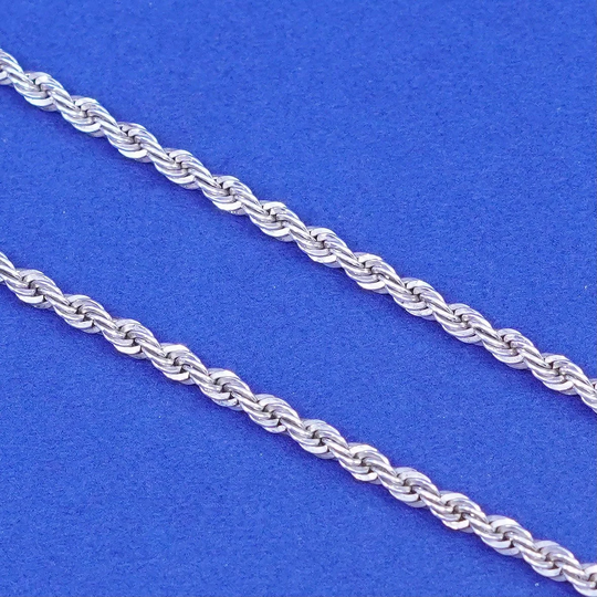 20", 2mm, Vintage Sterling Silver Handmade Necklace, 925 French Rope Chain, Stamped