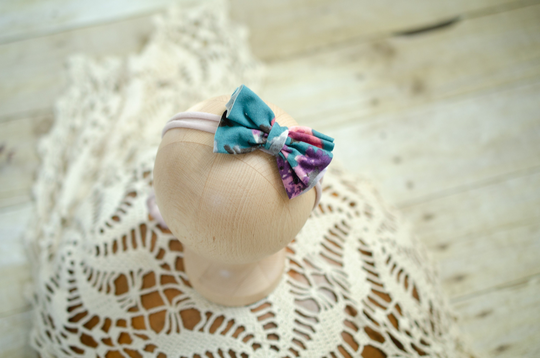 Newborn Sitter Floral Bow Headband, Photo Prop, Tieback, Bow Headband