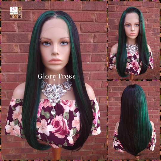 straight Lace Front Wig, Human Hair Blend, 13x6 Free Parting, Hd Frontal, Glory Tress, Blonde Green Wig // Joy