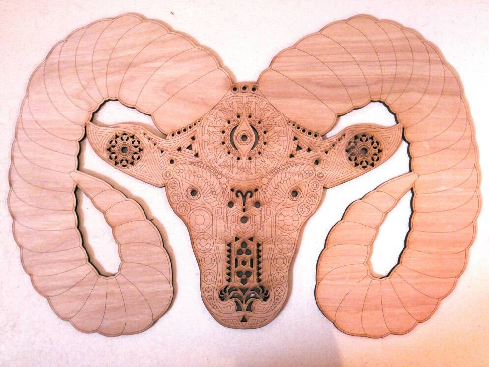 Aries Zodiac Sign Ram Animal Sacred Geometry Multilayer Laser Cut Wood Fine Art