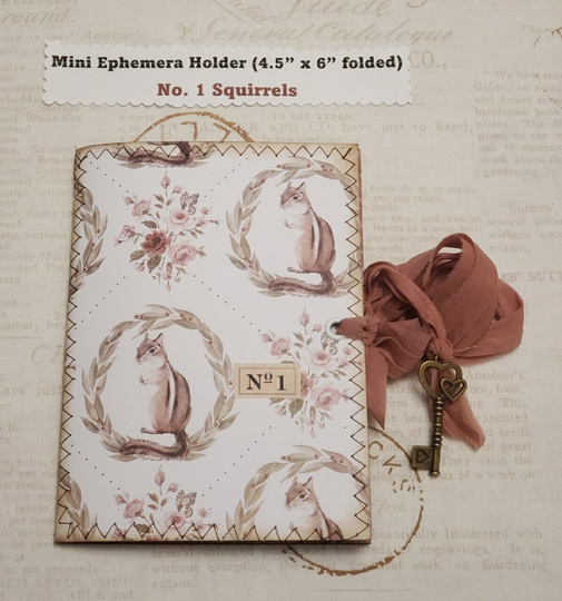 A "Squirrels" Mini Ephemera Holder, Handmade, Junk Journal, Organizer, Book For Storage