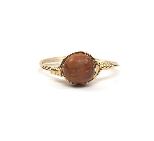 Lg Bayong Wood Ring 14K Gold Fill Wire Wrapped