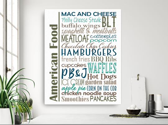 American Food Sign Canvas | Classic Menu Dishes Multiple Colors Available 16"x20"