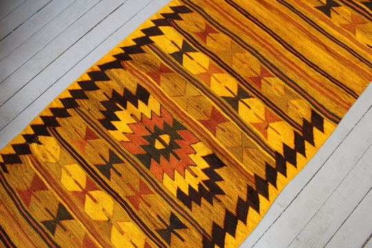 Kilim Runner, Vintage Handwoven Wool Yellow Kilim Runner Rug, Bohemian