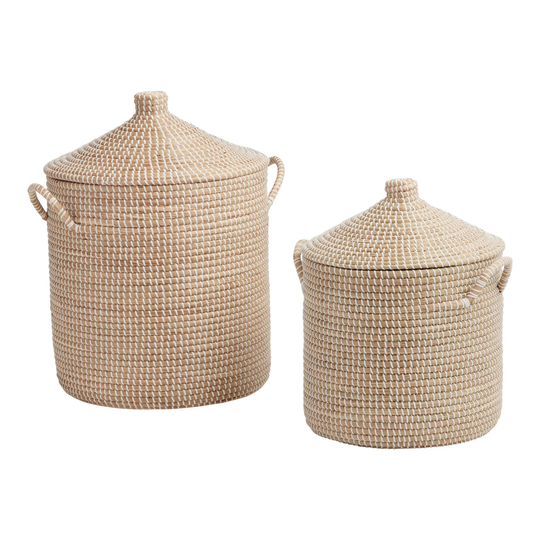 White Seagrass Adira Basket with Lid: White/Natural by World Market