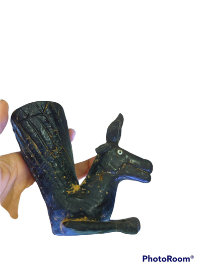 Ancient Roman Blue Glass Long Horn Ram Circa 2nd-3rd A.d. Perfume Bottle Vase