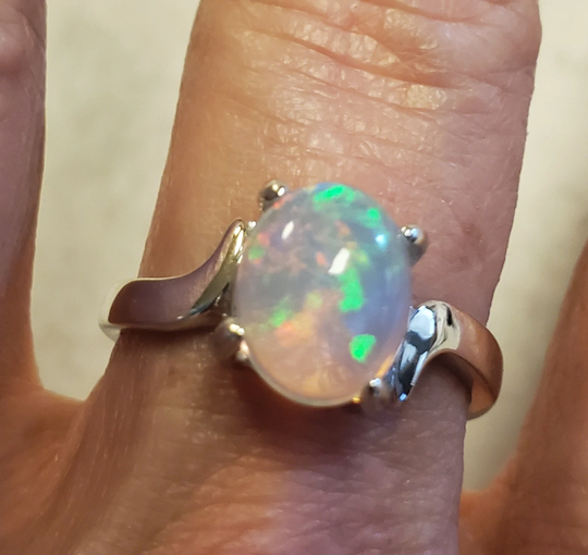 Natural Fire Opal Ring, Watch Video For Flash 8x10mm Ethiopian Opal, Elegant 925 Sterling Silver Bypass Size 9
