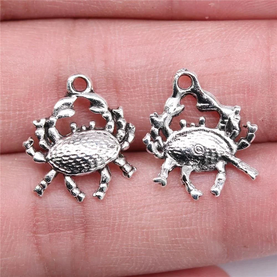 6 Silver Crab Charms, Ocean 18x16mm, Tone Charms | J-75