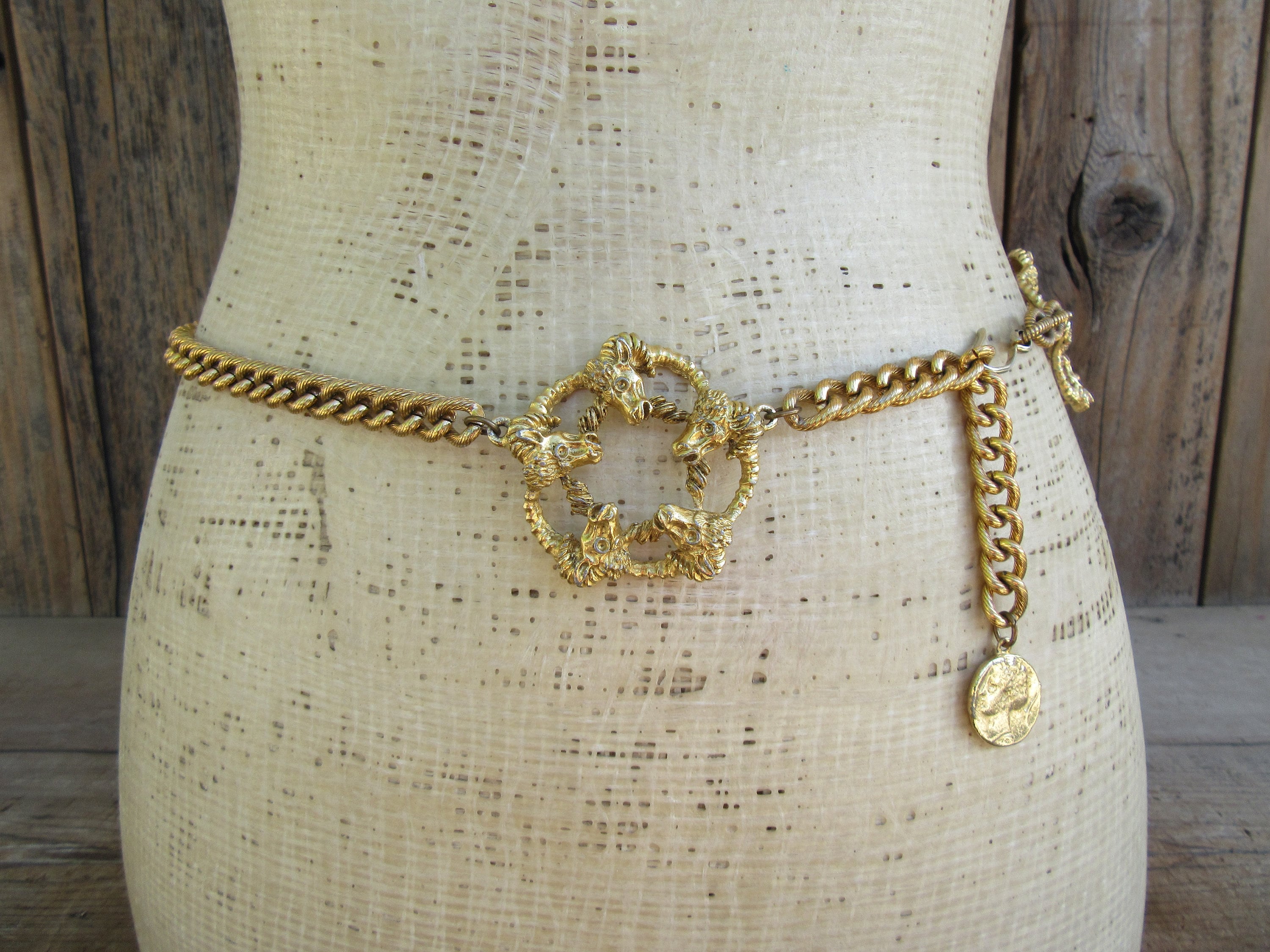 80S 90S Gold Chain Belt | Ram's Head Ram Waist Metal Coin Statement L 31 To 34