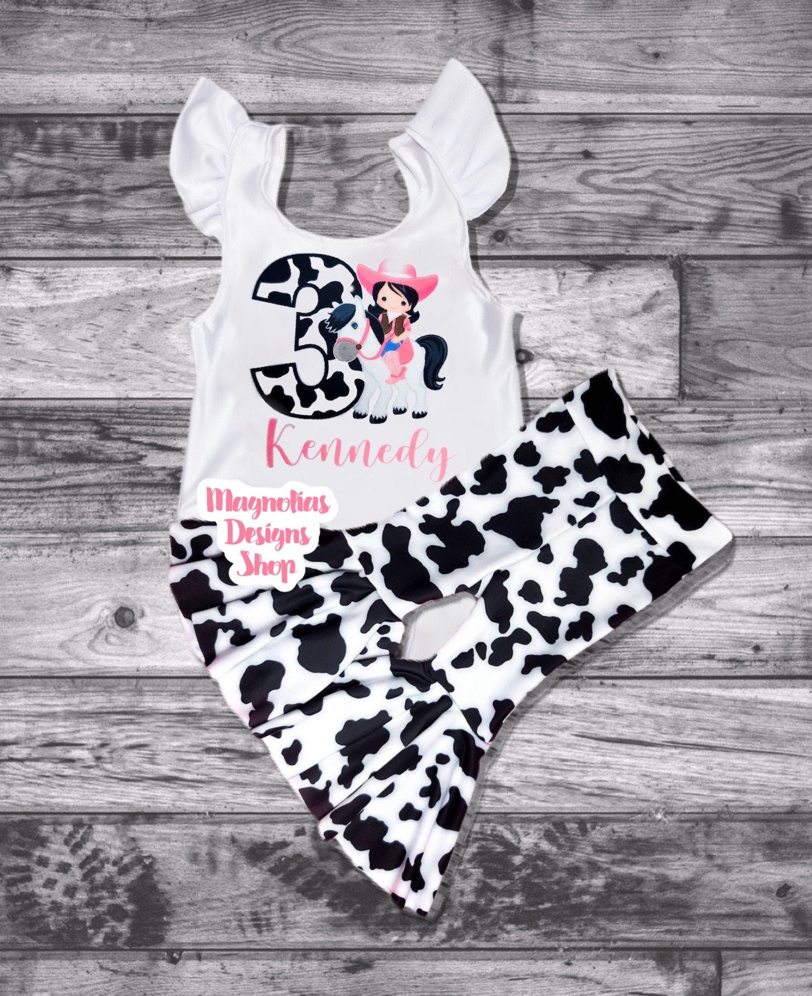 Cow Outfit, Girl Birthday Leotard, Print Pants, Flared Bellbottoms, Set, Leotard