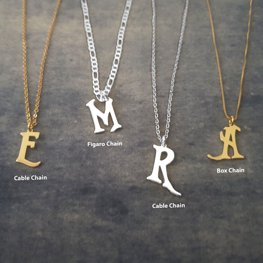 Initial Necklace, Gothic Capital Letter Old English Goth Alphabet