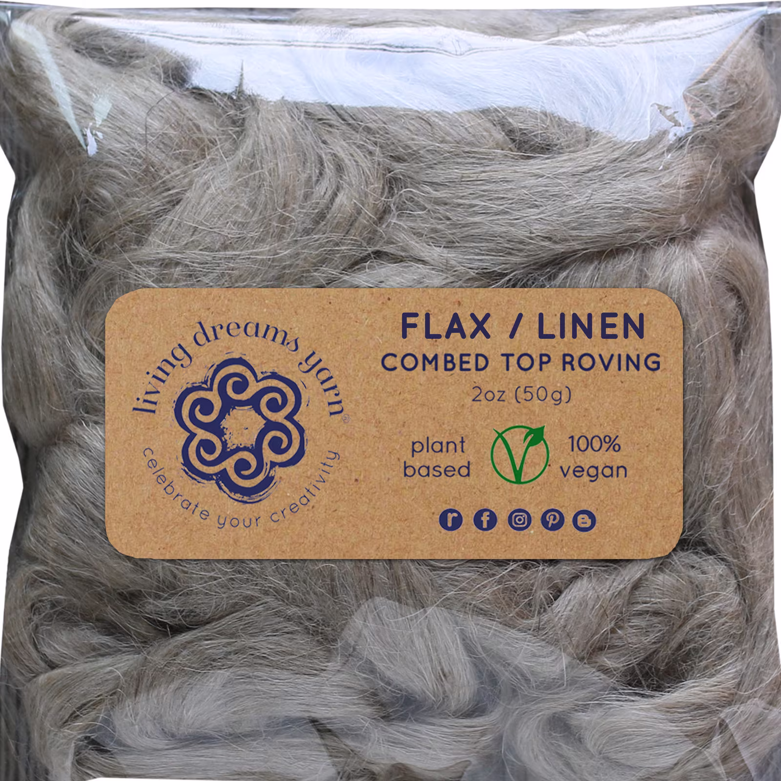 2Oz Natural Flax Fiber Undyed Combed Top Roving - Dyeing, Spinning, Blending, Felting, Weaving. Plant Based, Eco Friendly, Vegan
