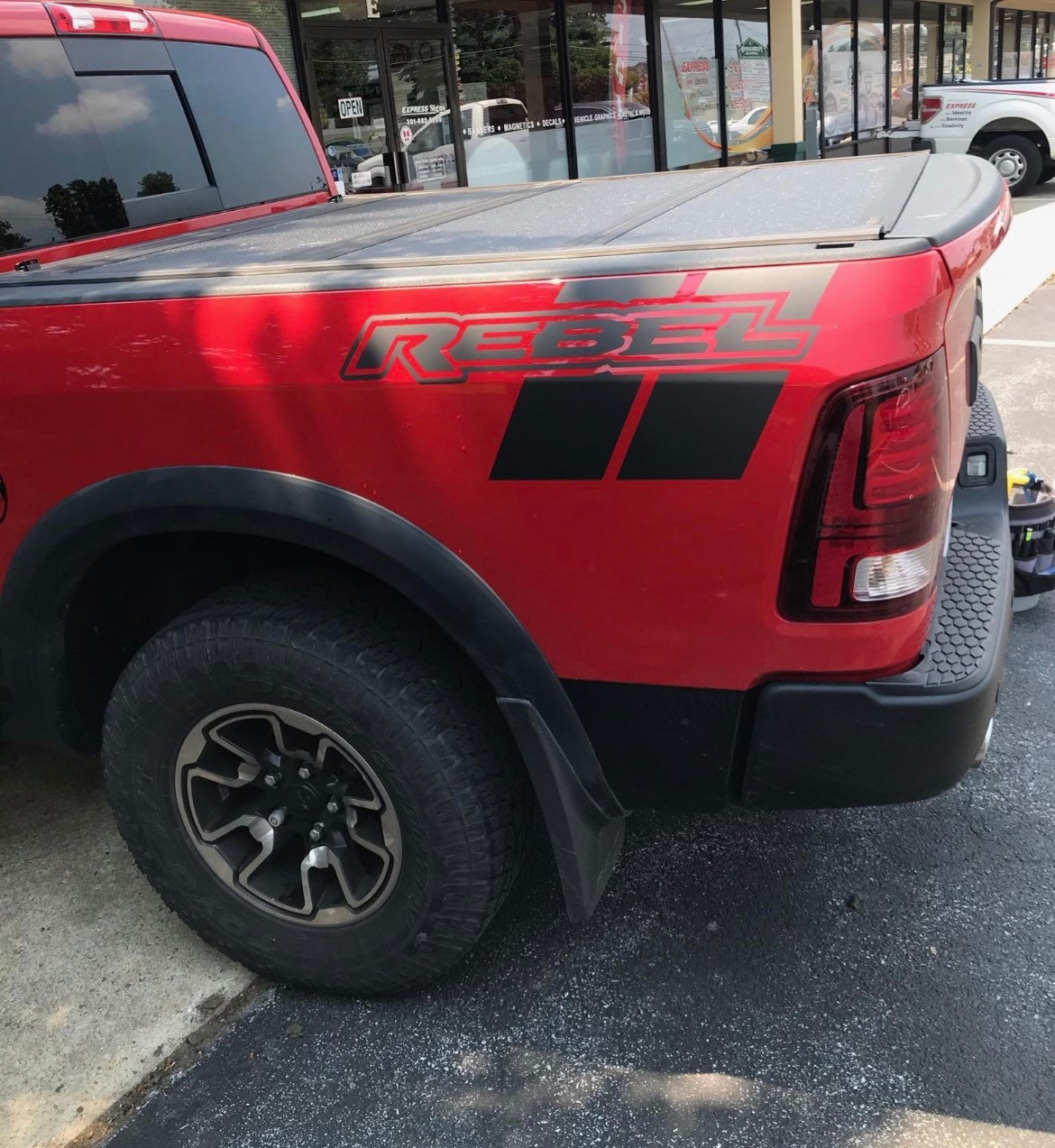 Matte Black Set Of 2 Custom Rebel Text With Stripes Dodge Ram Srt 1500 Performance Full Sport Decal