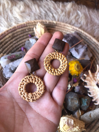 Cute Boho Earrings, Handmade Wood Hoop Dangle Bohemian Hippie Jewelry, Stud Gifts For Women