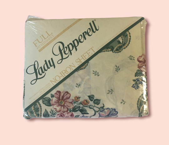 Vintage 1980S Cotton Blend Floral Full Fitted Sheet, Lady Pepperell, Colonial Bows, Deadstock Sheet