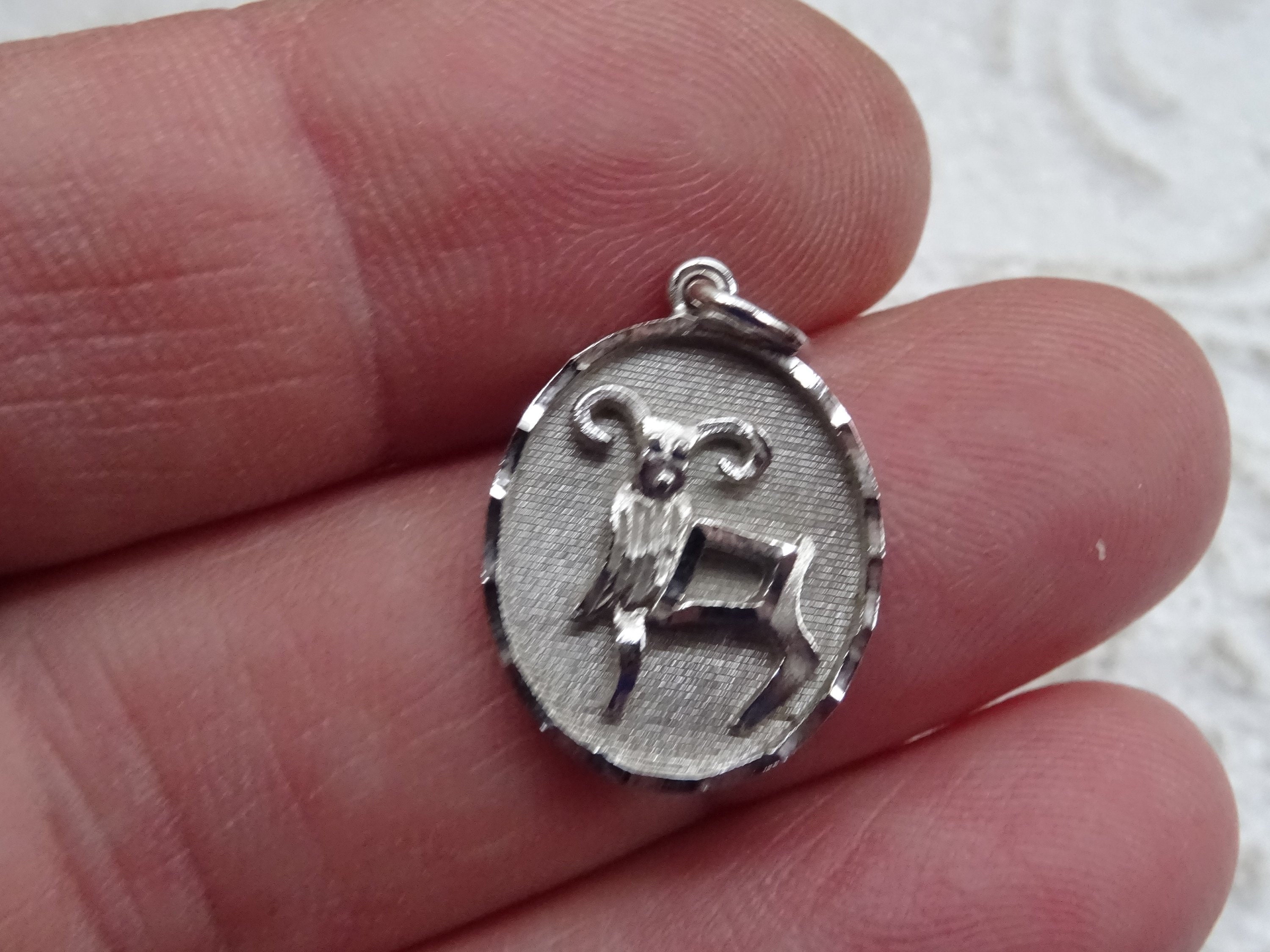 Vintage Silvered Zodiac Constellation Medal Pendant Charm Medallion Sign Of Aries. | Ram 4 A