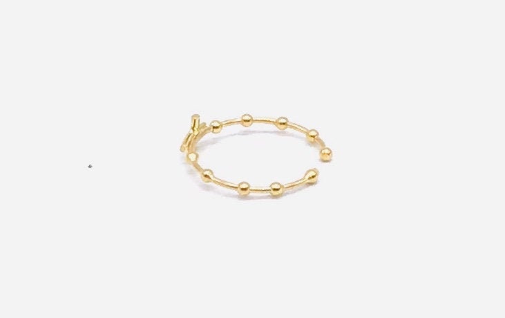 18K Gold Rosary Ring - Religious With Cross Solid Italian