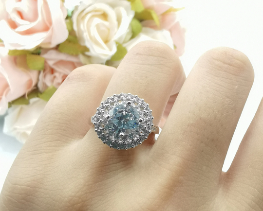 Large 2.00 Carat Round Art Deco Halo Wedding Engagement Ring Diamond Cz Accent Vintage 925 Sterling Silver Bridal Cocktail