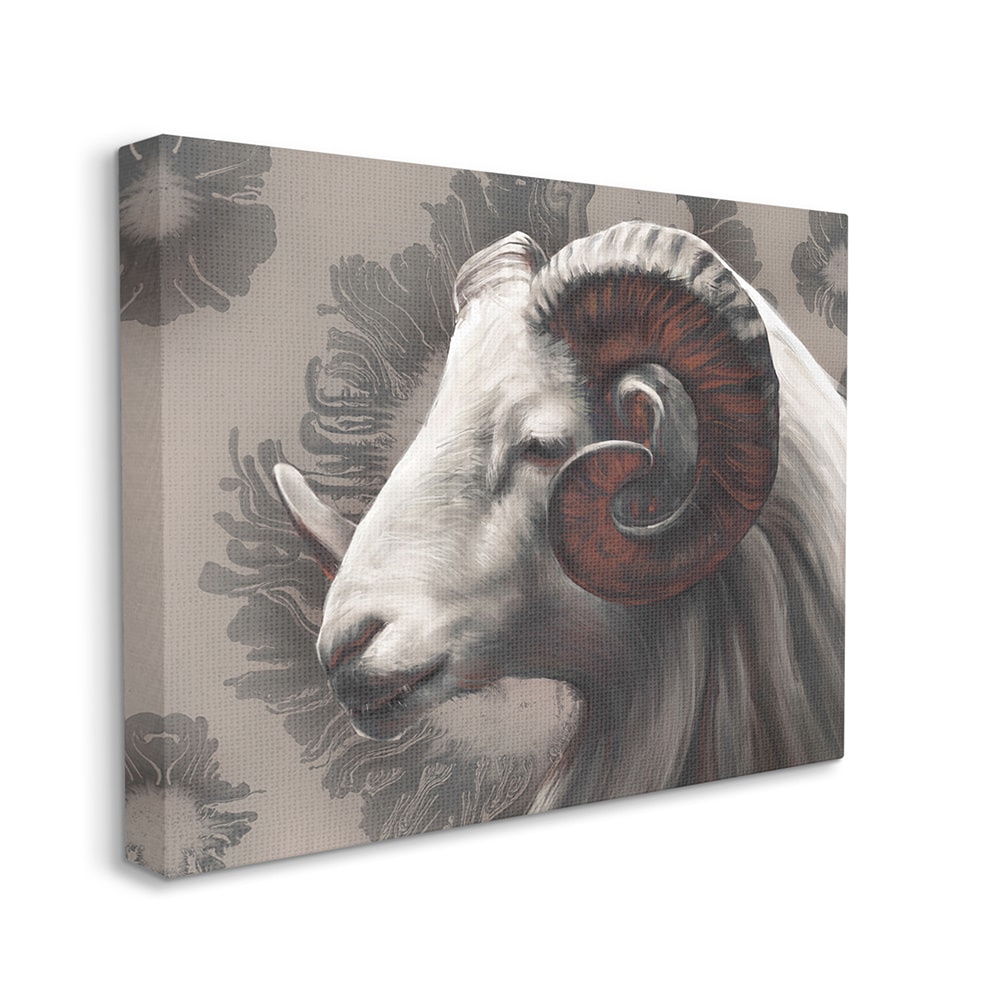 Stupell Industries Big horn ram portrait abstract grey pattern 20-in H x 16-in W Abstract Print on Canvas in Off-White | AC-745-CN-16X20