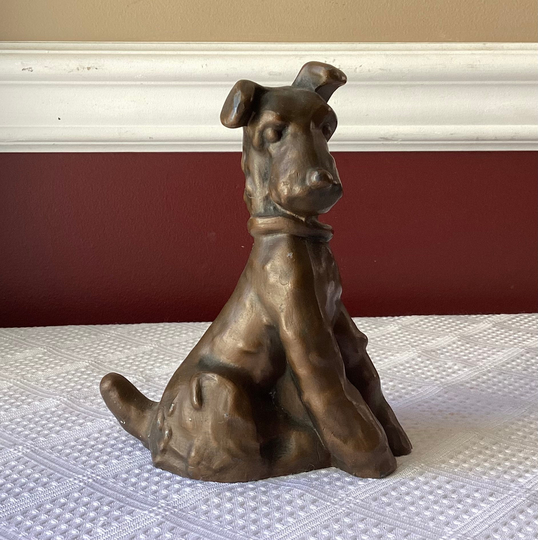Vintage Bronze Finish Metal Scottish Terrier Dog Figurine, 6 1/2" Tall