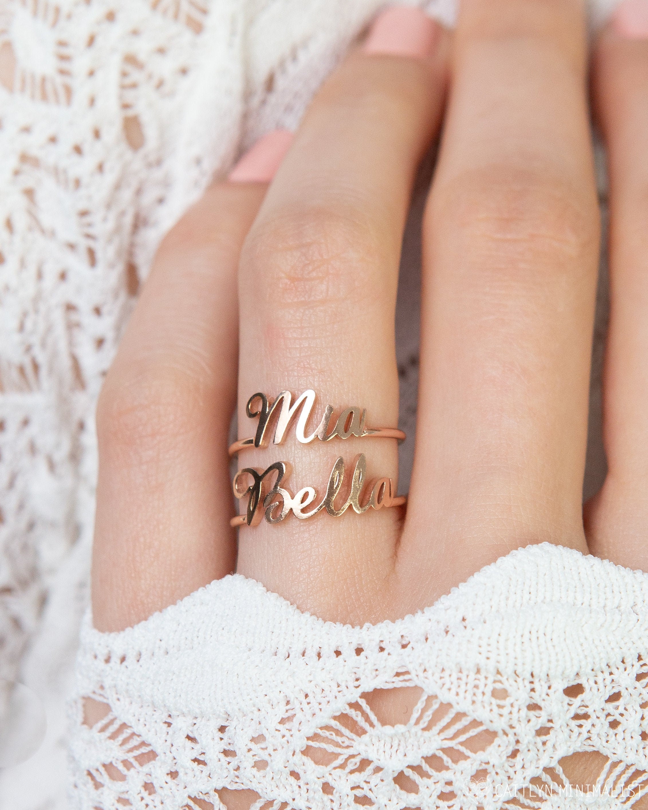 stacking Name Ring By Caitlynminimalist Custom Children Mothers Meaningful Mother Gift Rm02F49