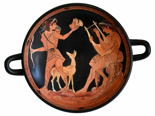 Artemis Goddess Of Hunt & Apollo God Music Red Figure Small Kylix Vase