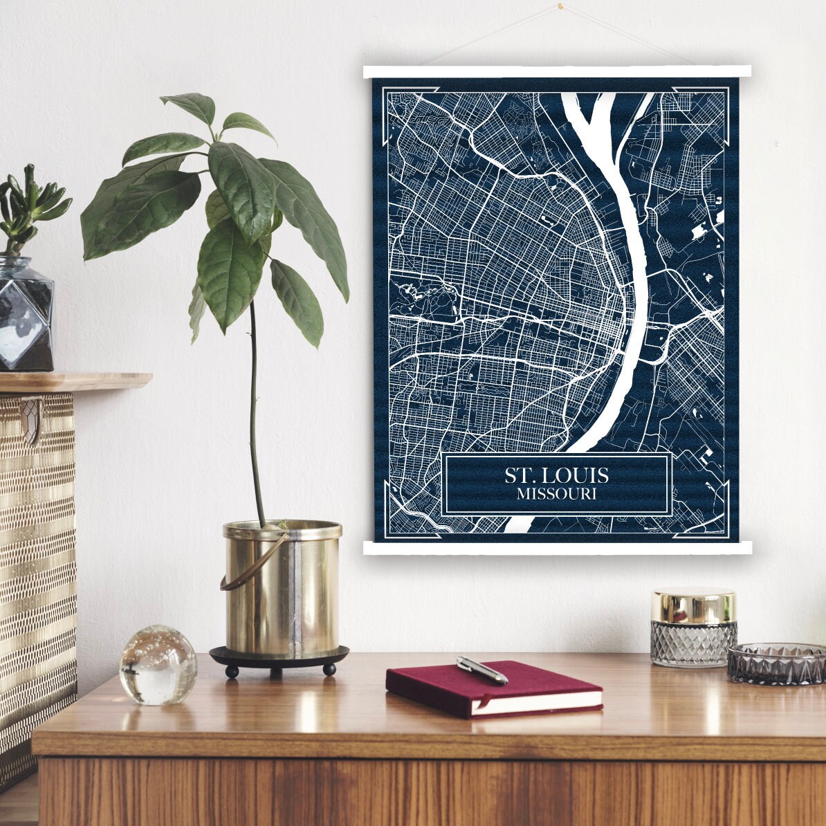 St Louis Missouri Blueprint Street Map | Hanging Canvas Of Printed Marketplace