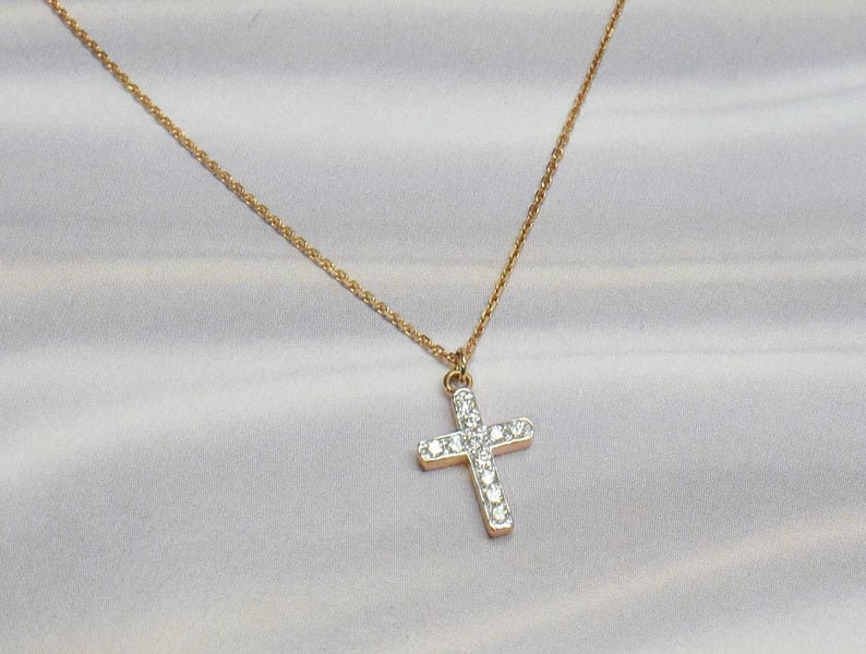 18K Yellow Gold/Diamond Cross Necklace Fine Jewelry Brilliant Free Shipping Next Day Shipping