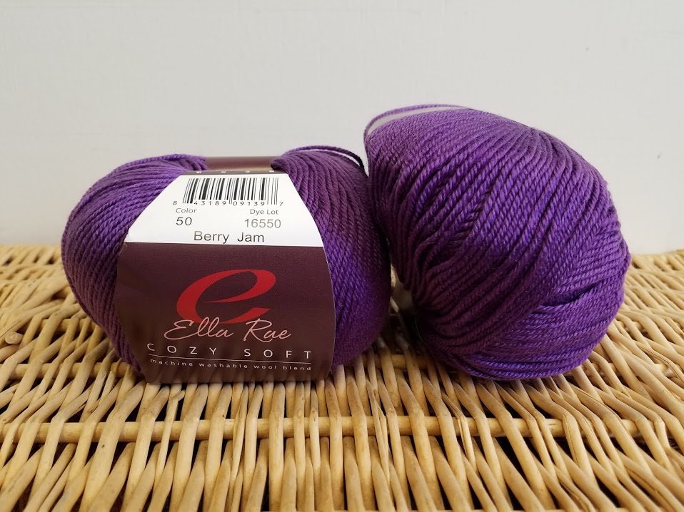 Worsted Wool Blend Yarn, Baby Ella Rae Cozy Soft, Berry Jam 50, Washable Yarn