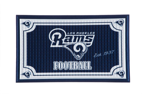 Team Sports America Los Angeles Rams 2-1/2-ft x 1-1/2-ft Blue Rectangular Outdoor Interlocking Decorative Sports Door Mat Rubber | 41EM3828B