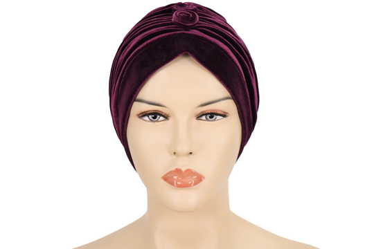 Pretied Velvet Woman's Hat, Woman Turban Winter Snood Turban, Eggplant