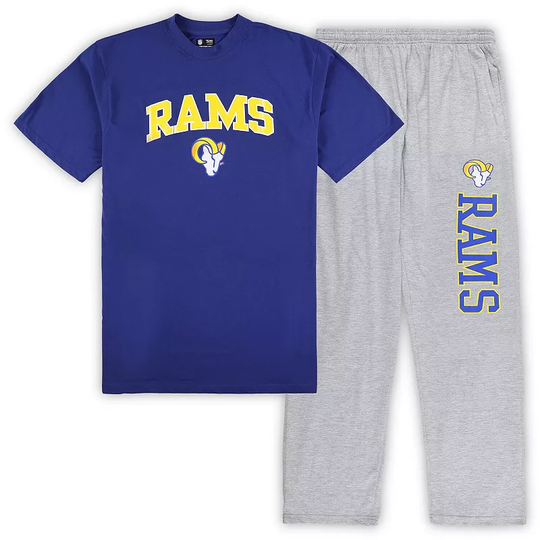 Men's Concepts Sport Royal/Heather Gray Los Angeles Rams Big & Tall T-Shirt & Pajama Pants Sleep Set, Size: 5XLT, Blue