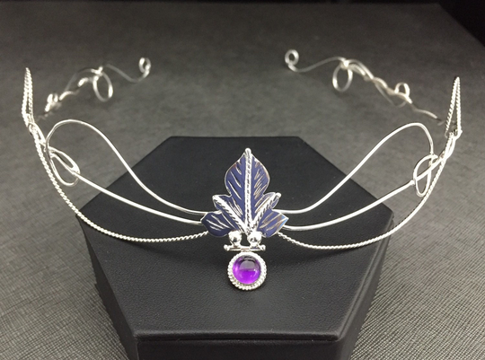 Woodland Leaves Amethyst Tiara, Leaf Circlets, Bridal Renaissance Forehead Jewelry, Wedding Accessories Handmade
