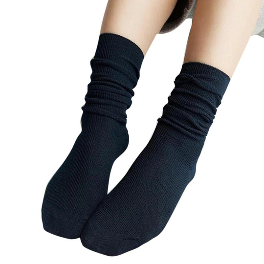 Fashion Girl Women Soft Knitting Socks Casual Cotton Blend Middle Tube Stockings - navy - navy blue