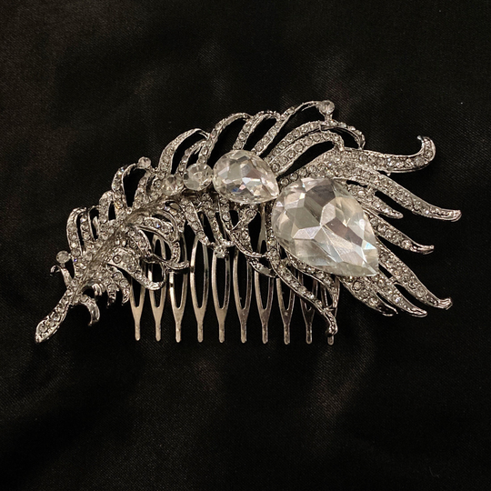 White Hair Comb, Feather, Bird Feather Combs, Hair, Wings, Silver Feathers, Wedding