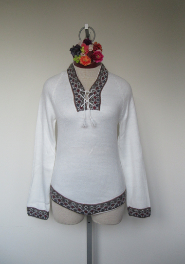Alpaca Blend Women Sweater Medium/Alpaca Pullover Fringe Jumper/White Winter