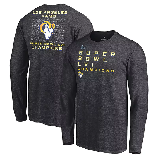 Men's Fanatics Branded Charcoal Los Angeles Rams Super Bowl LVI Champions Big & Tall Signature Roster Long Sleeve T-Shirt, Size: 4XLT, Grey