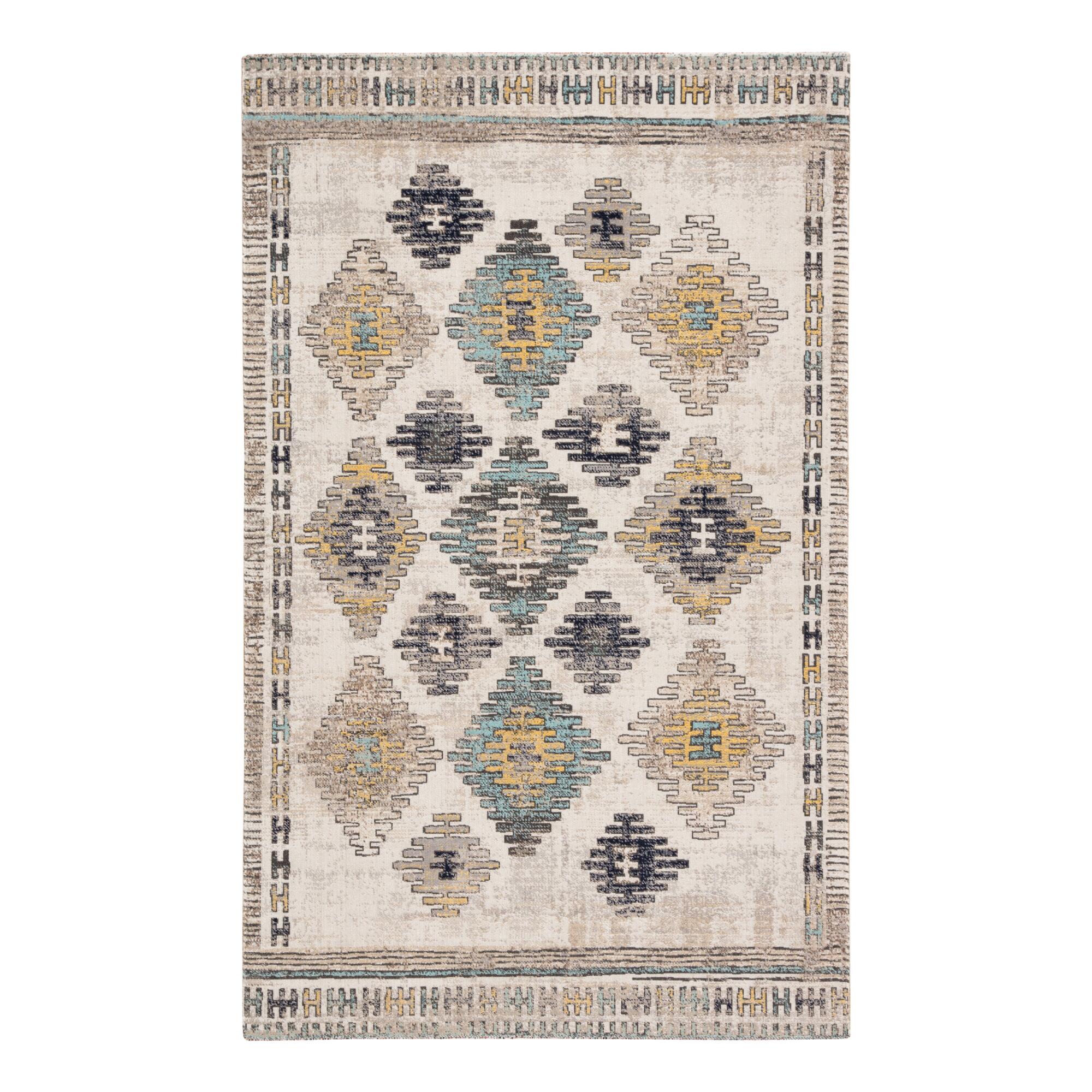 Ivory Multicolor Diamond Mayate Indoor Outdoor Patio Rug: White - Polypropylene - 5' x 8' by World Market