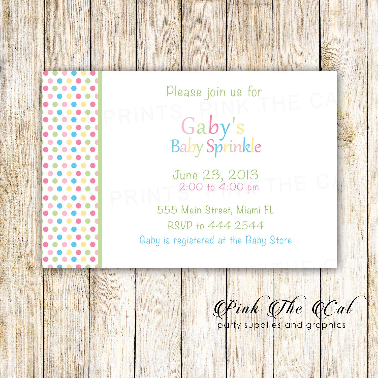 Baby Sprinkle Invitation, Unisex Shower Blue Pink Polka Dots Invitation Personalized
