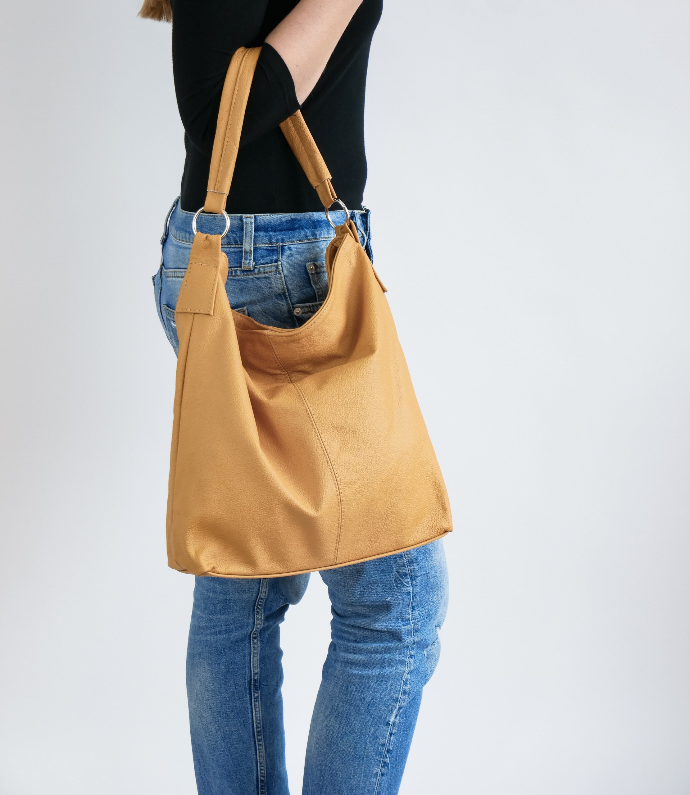 Leather Hobo Bag, Yellow Leather Handbag, Crossbody Bag, Everyday Tote Laptop Shoulder Hobo Mustard, Hd