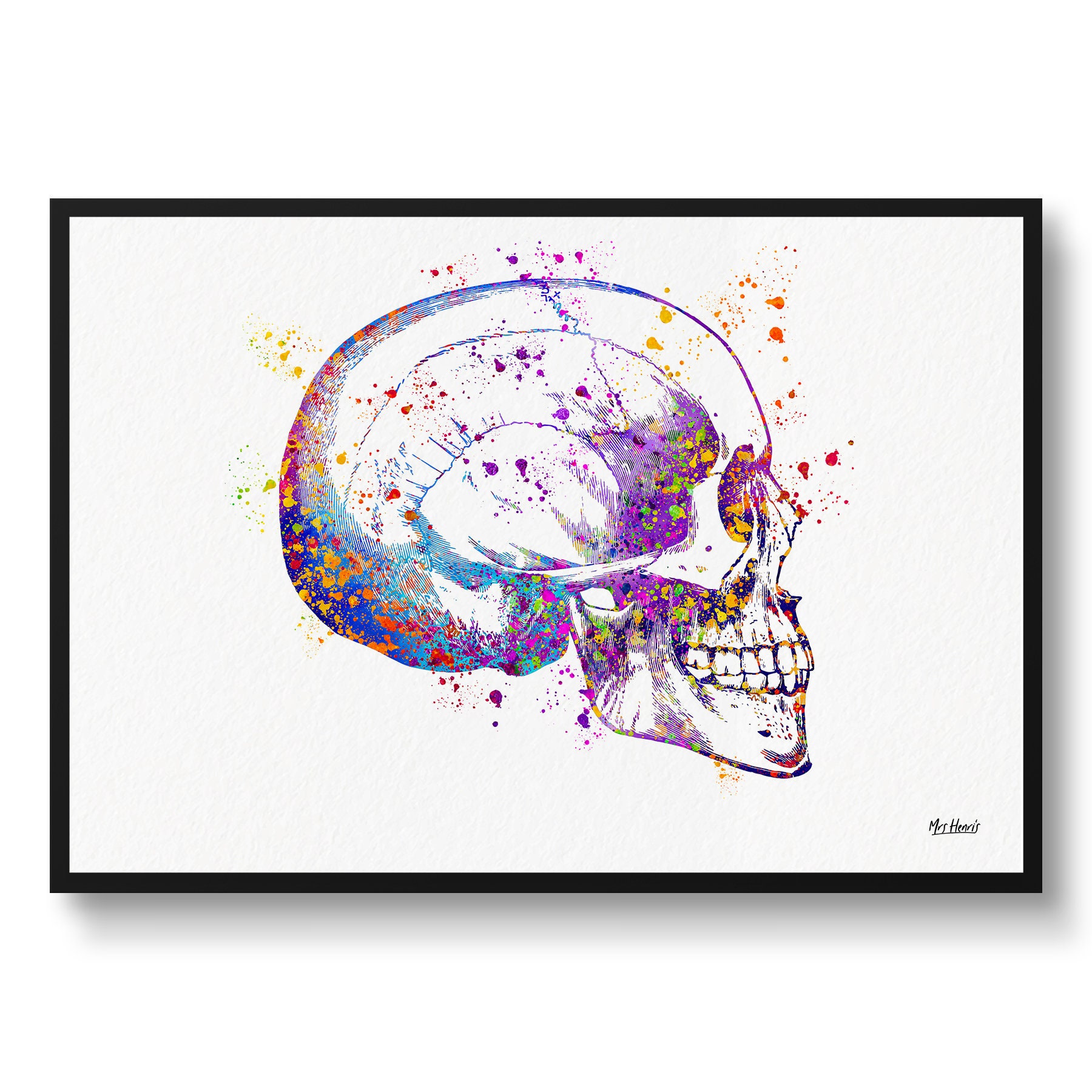 Skull & Teeth Watercolour Print Tooth Anatomy Medical Dentist Office Clinic Wall Art - Dental Waiting Room Dentistry Gift