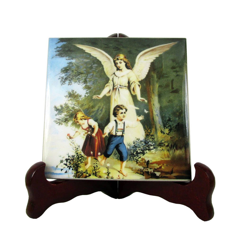 Baptism Gift - Guardian Angel Christening Collectible Ceramic Tile Art Favor