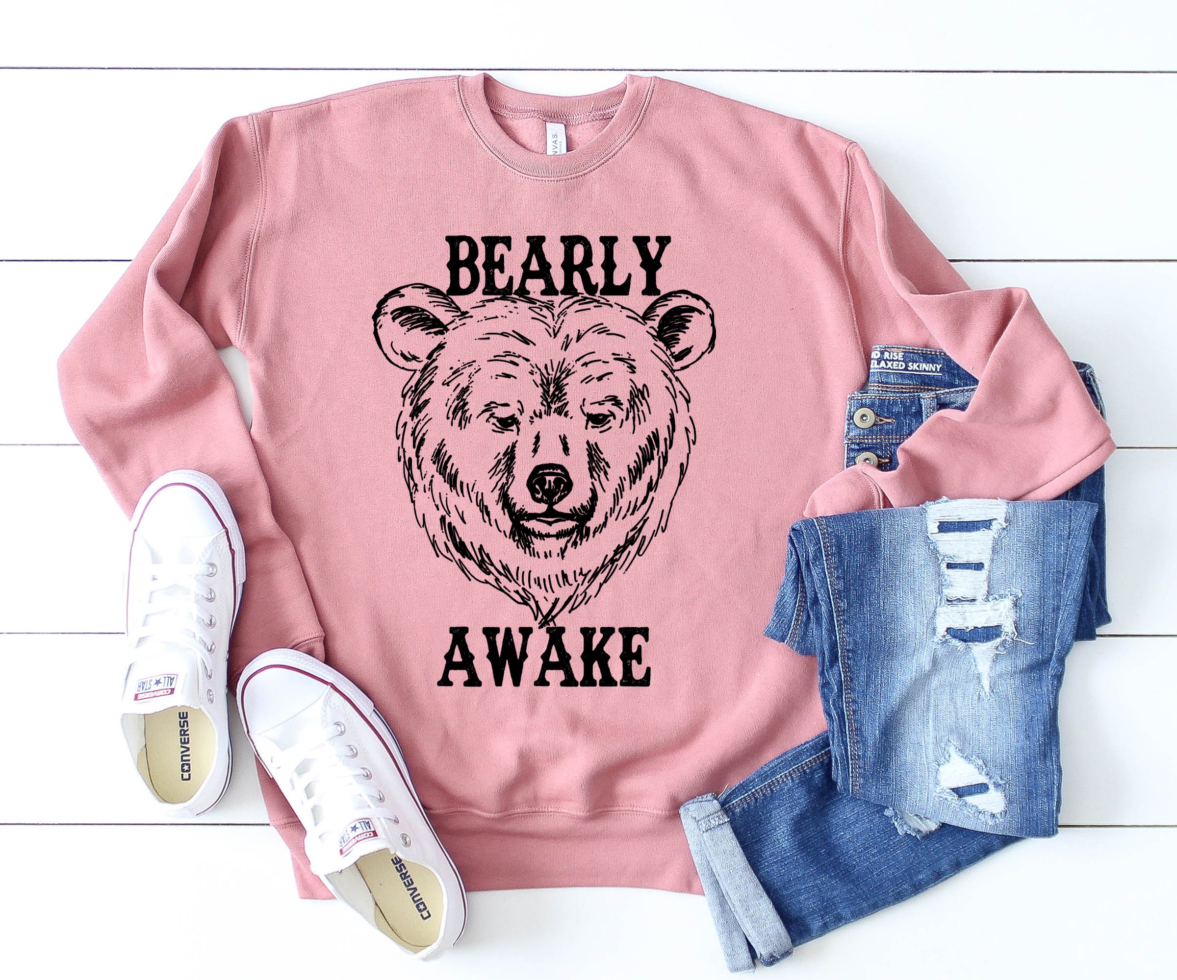 Unisex Bearly Awake Cute Bear Sweater Gift Mens & Womens Bear Sweatshirt