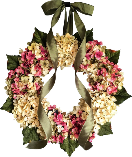 Blended Spring Hydrangea Wreath | Front Door Wreaths Shabby Chic Decor Housewarming Gift